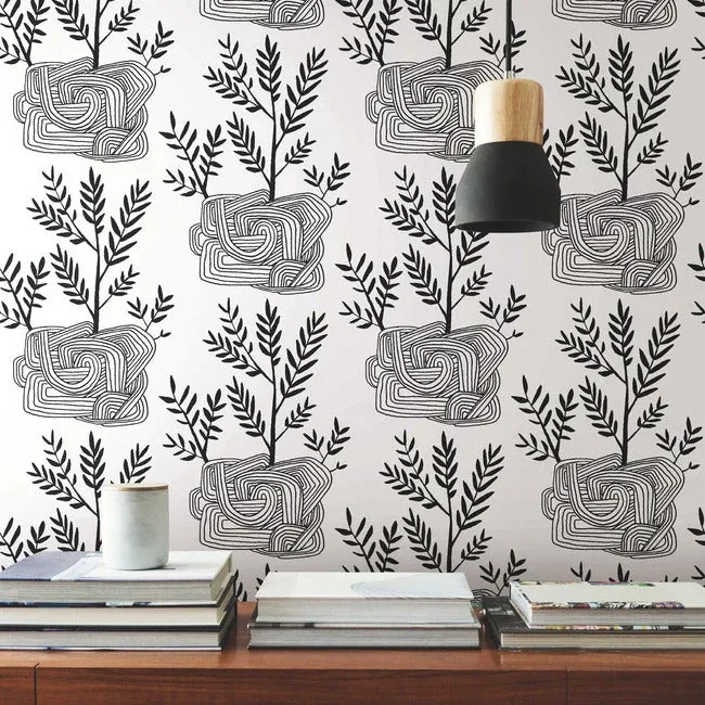 York Wallcoverings Seedlings Black Peel & Stick Wallpaper | Wallpaper Twins York Wallcoverings Seedlings Black Peel & Stick Wallpaper - SKU PSW1229RL