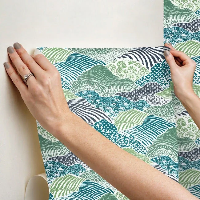 York Wallcoverings Shangri-La Palm Green Peel & Stick Wallpaper | Wallpaper Twins York Wallcoverings Shangri-La Palm Green Peel & Stick Wallpaper - SKU PSW1405RL