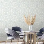 York Wallcoverings Shell Damask Blue Wallpaper | Wallpaper Twins York Wallcoverings Shell Damask Blue Wallpaper - SKU DM5021