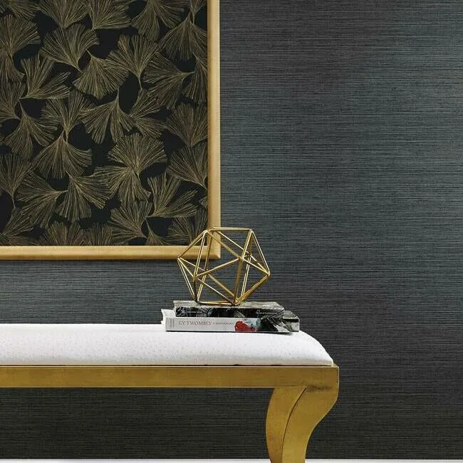 York Wallcoverings Shining Sisal Grasscloth Black Metallic Wallpaper - SKU Y6200903