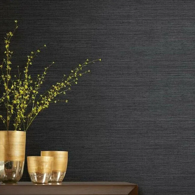 York Wallcoverings Shining Sisal Grasscloth Black Metallic Wallpaper - SKU Y6200903
