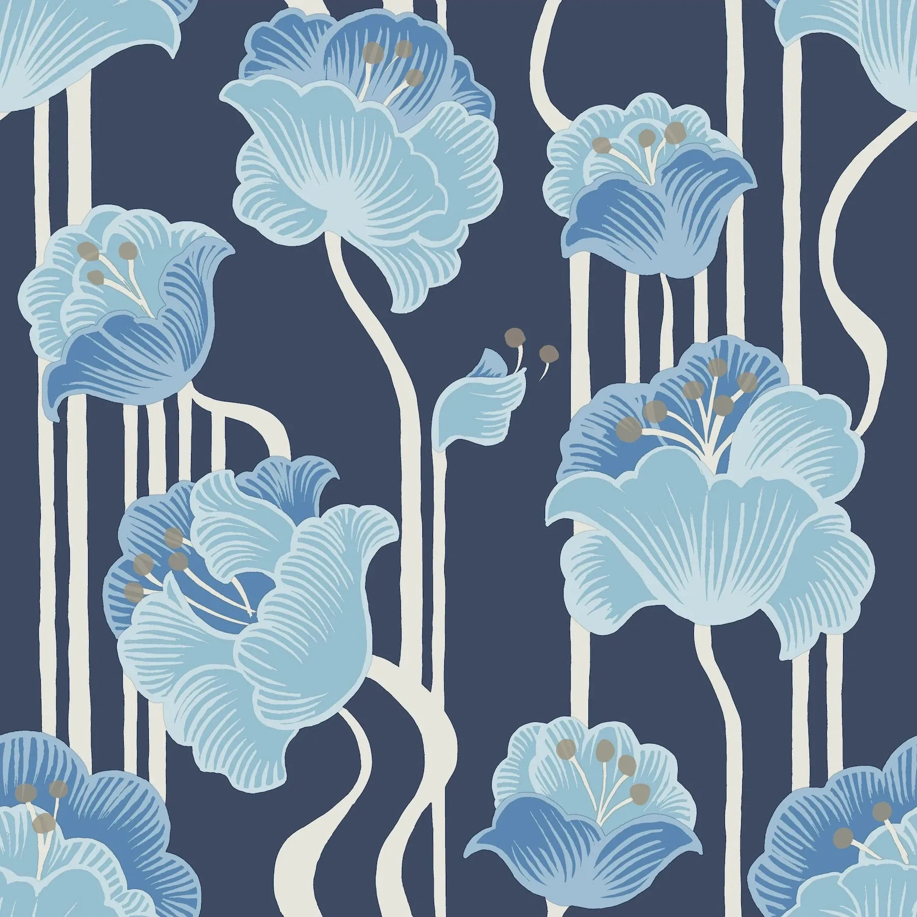 PSW1569RL | Shirley Blue Deco Floral Peel & Stick Wallpaper