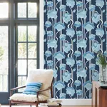 York Wallcoverings Shirley Blue Deco Floral Peel & Stick Wallpaper - SKU PSW1569RL