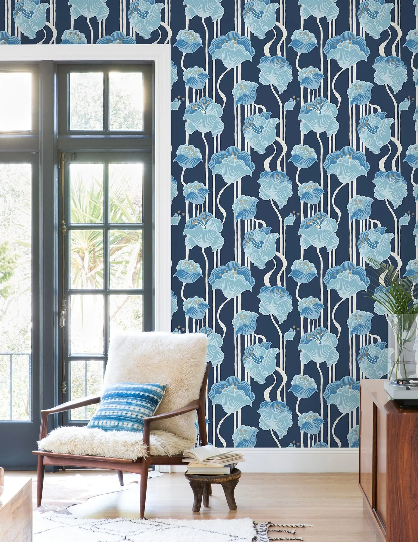 York Wallcoverings Shirley Blue Deco Floral Peel & Stick Wallpaper - SKU PSW1569RL
