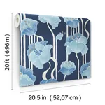 York Wallcoverings Shirley Blue Deco Floral Peel & Stick Wallpaper - SKU PSW1569RL