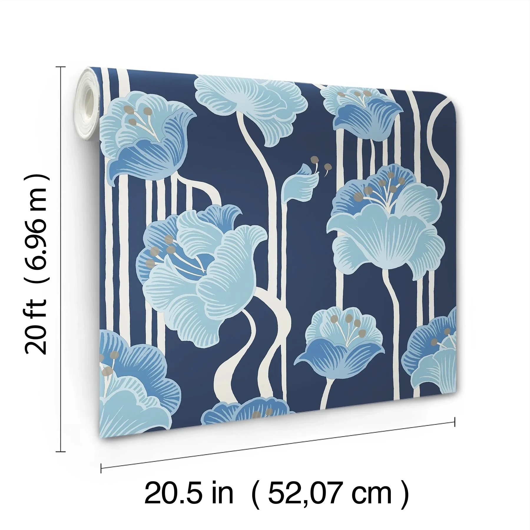 York Wallcoverings Shirley Blue Deco Floral Peel & Stick Wallpaper - SKU PSW1569RL