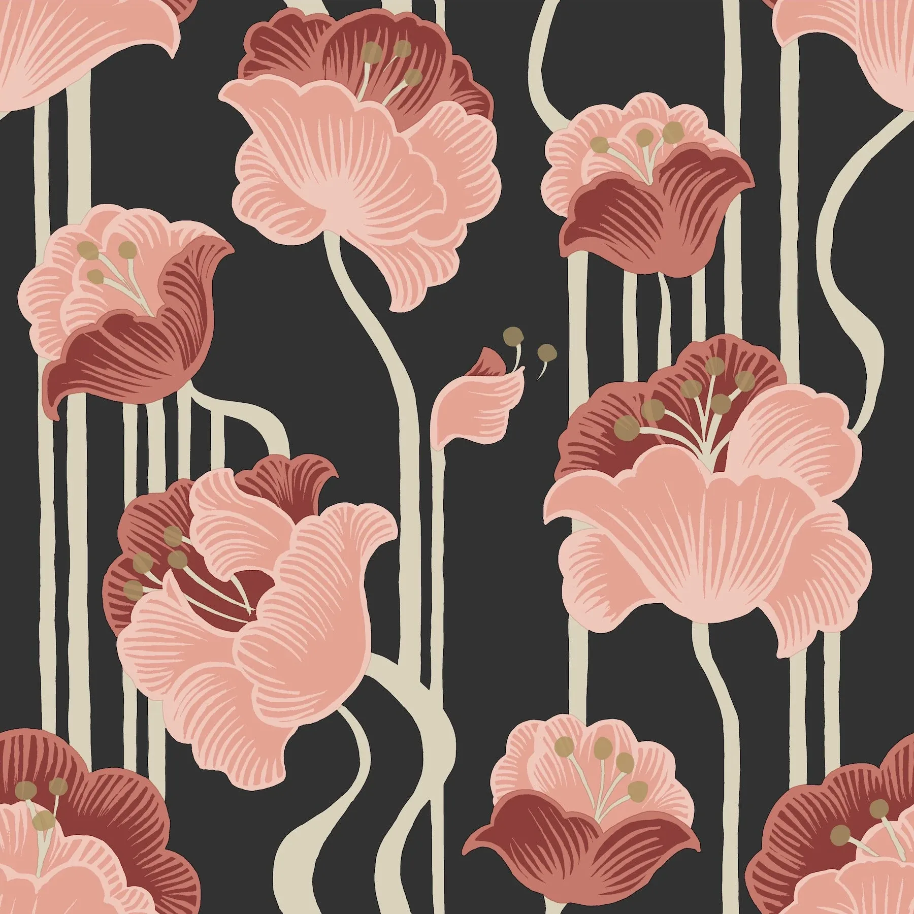 PSW1571RL | Shirley Coral Deco Floral Peel & Stick Wallpaper