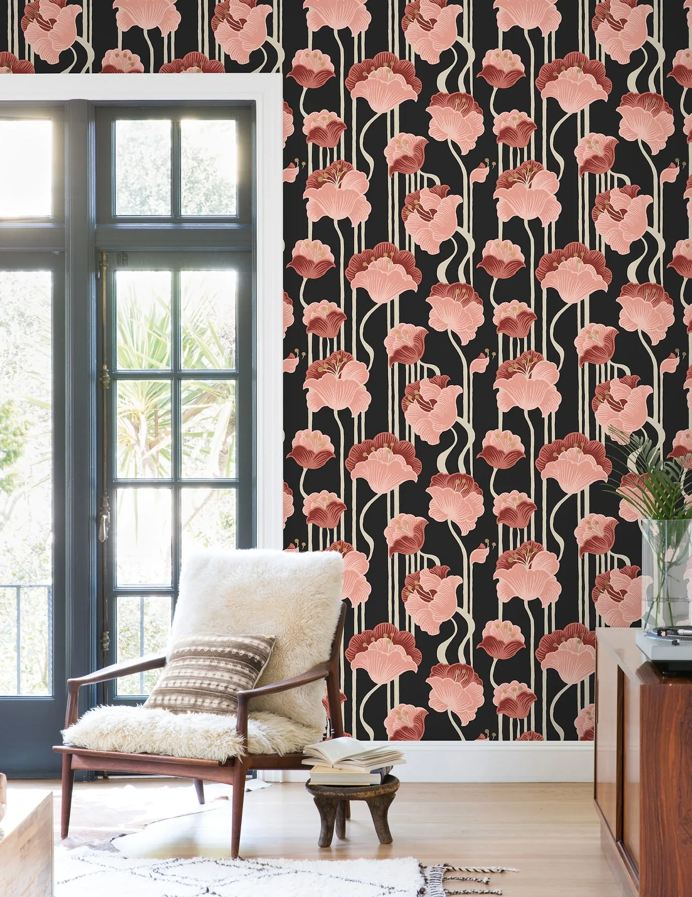 York Wallcoverings Shirley Coral Deco Floral Peel & Stick Wallpaper - SKU PSW1571RL