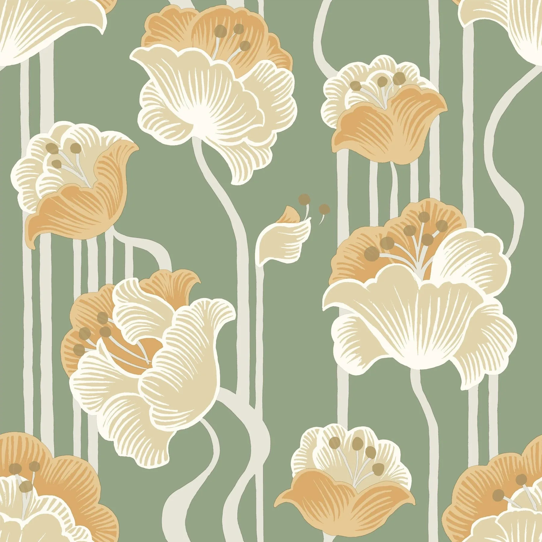 PSW1570RL | Shirley Green Deco Floral Peel & Stick Wallpaper