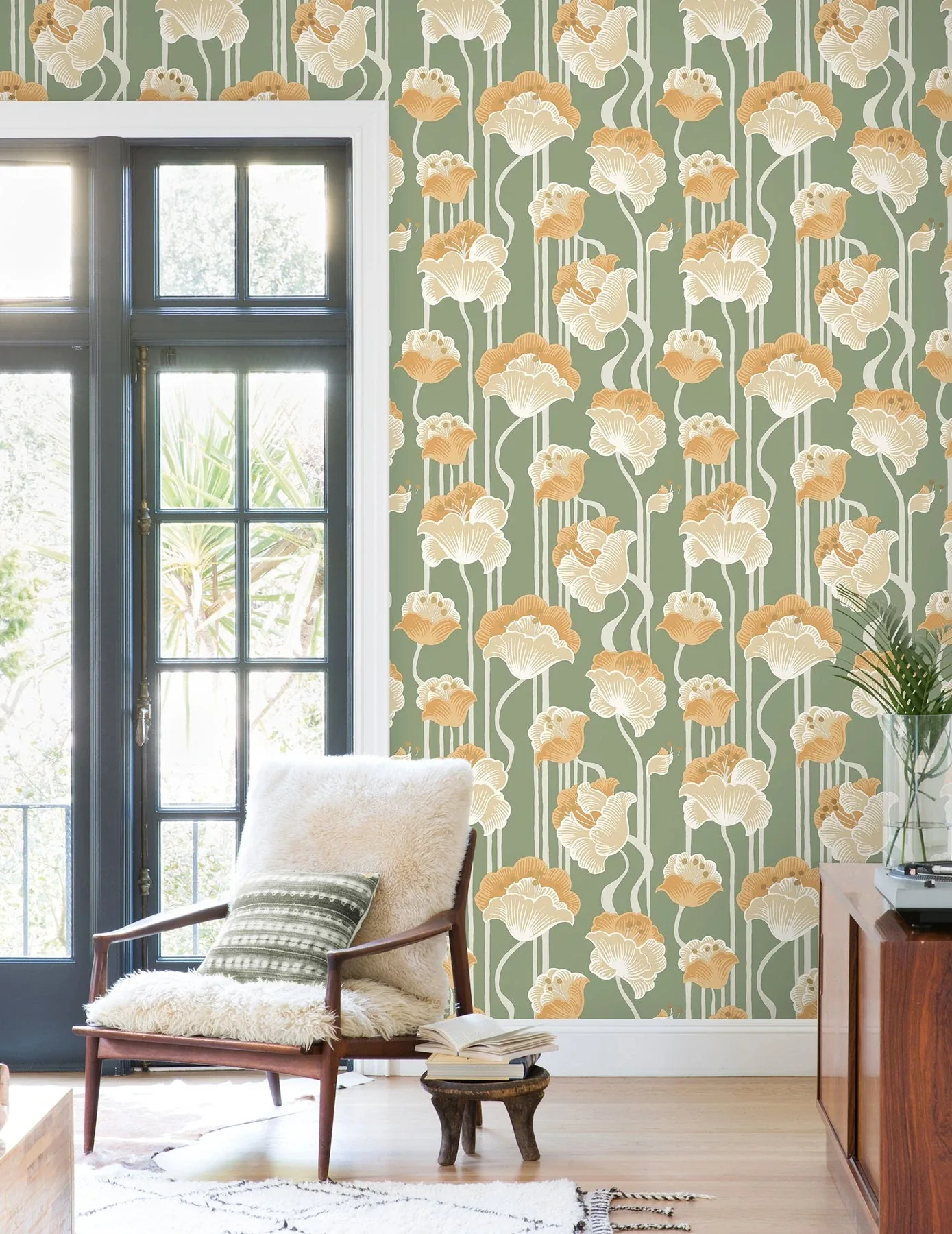 York Wallcoverings Shirley Green Deco Floral Peel & Stick Wallpaper - SKU PSW1570RL
