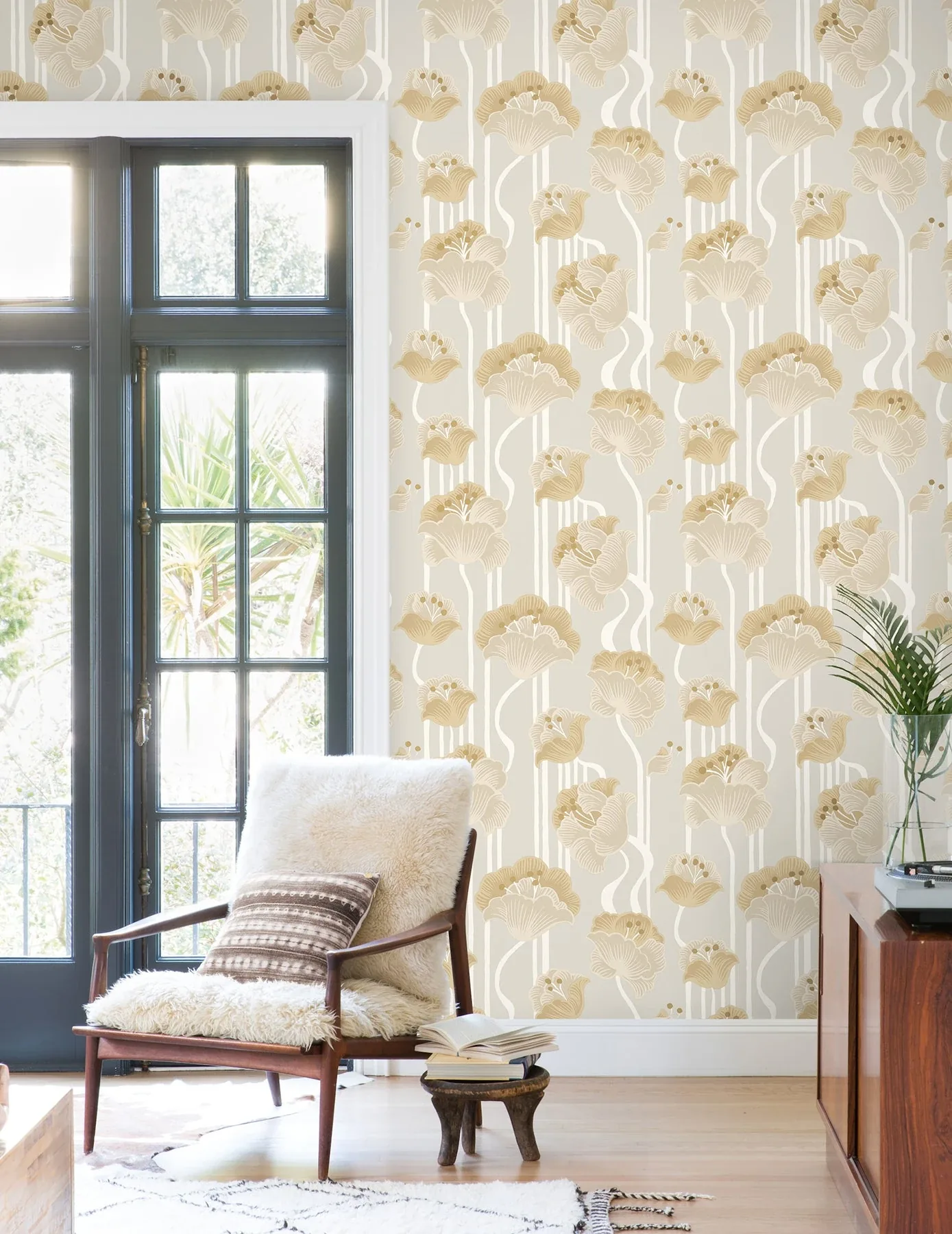York Wallcoverings Shirley Neutral Deco Floral Peel & Stick Wallpaper - SKU PSW1568RL