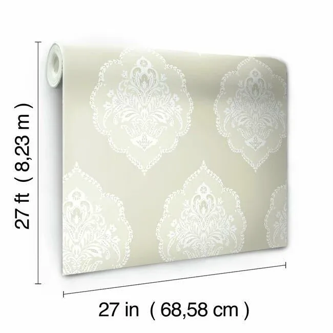York Wallcoverings Signet Medallion Damask Beige Wallpaper - SKU DM4983