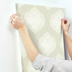 York Wallcoverings Signet Medallion Damask Beige Wallpaper - SKU DM4983