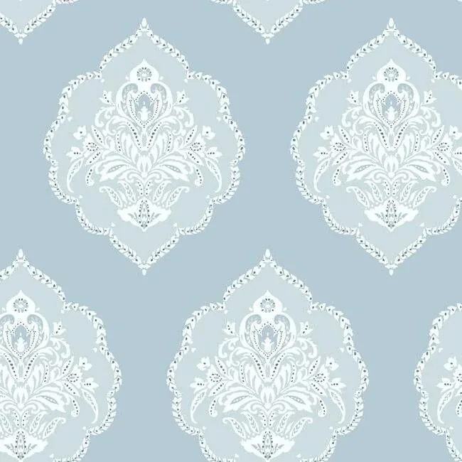 DM4985 | Signet Medallion Damask Blue Wallpaper