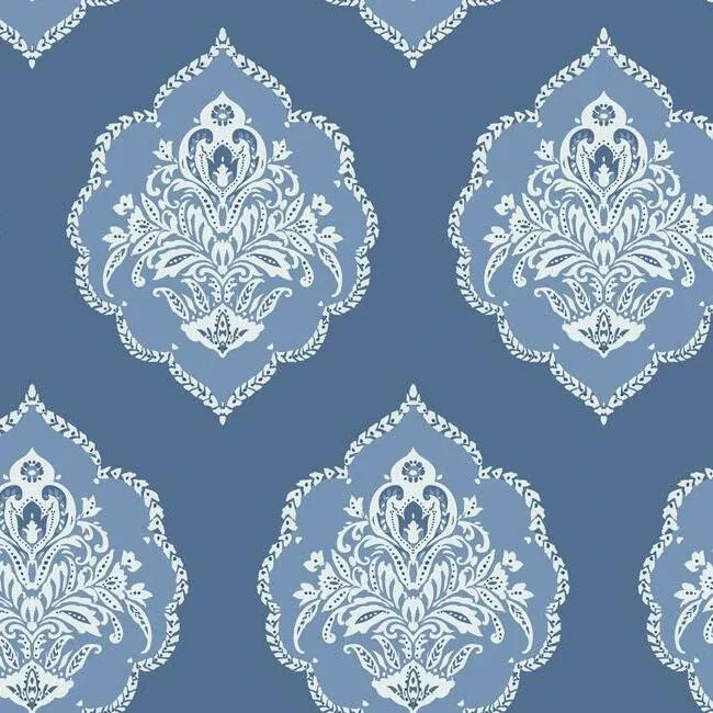DM4986 | Signet Medallion Damask Blue Wallpaper