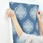 York Wallcoverings Signet Medallion Damask Blue Wallpaper - SKU DM4986