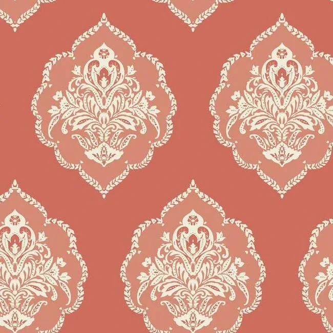 DM4981 | Signet Medallion Damask Coral Wallpaper