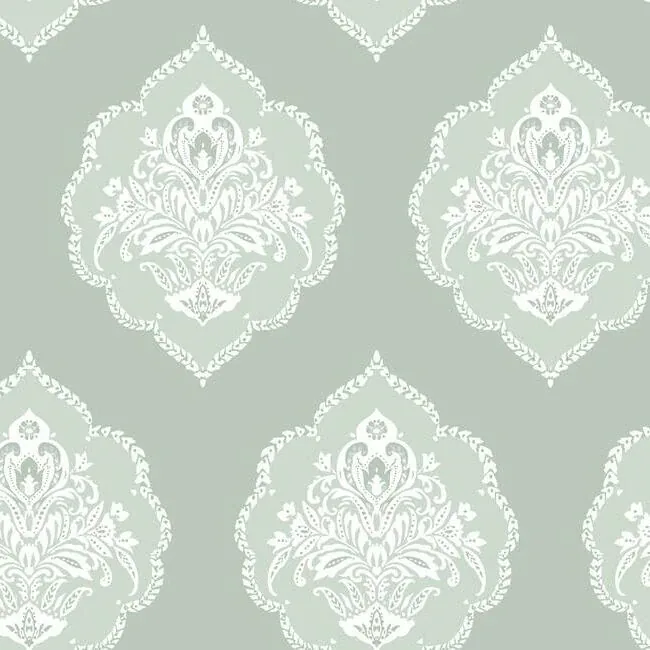 DM4982 | Signet Medallion Damask Green Wallpaper