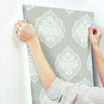 York Wallcoverings Signet Medallion Damask Green Wallpaper - SKU DM4982