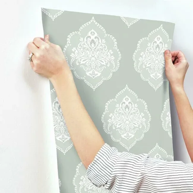 York Wallcoverings Signet Medallion Damask Green Wallpaper - SKU DM4982
