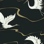 York Wallcoverings Soaring Cranes Black & Gold Wallpaper | Wallpaper Twins York Wallcoverings Soaring Cranes Black & Gold Wallpaper - SKU BW3871