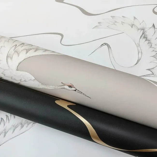 York Wallcoverings Soaring Cranes Black & Gold Wallpaper | Wallpaper Twins York Wallcoverings Soaring Cranes Black & Gold Wallpaper - SKU BW3871