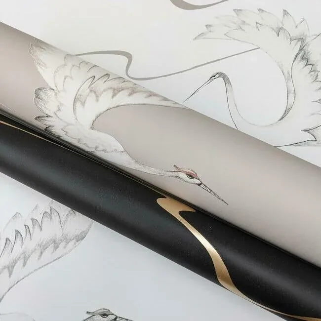 York Wallcoverings Soaring Cranes Black & Gold Wallpaper | Wallpaper Twins York Wallcoverings Soaring Cranes Black & Gold Wallpaper - SKU BW3871