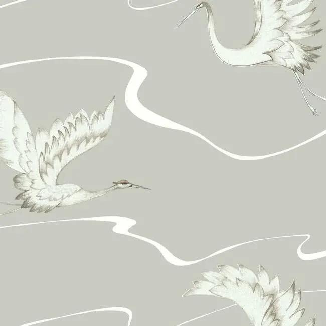 BW3872 | Soaring Cranes Taupe Wallpaper
