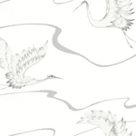 York Wallcoverings Soaring Cranes White & Silver Wallpaper - SKU BW3873