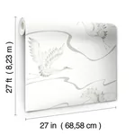 York Wallcoverings Soaring Cranes White & Silver Wallpaper - SKU BW3873