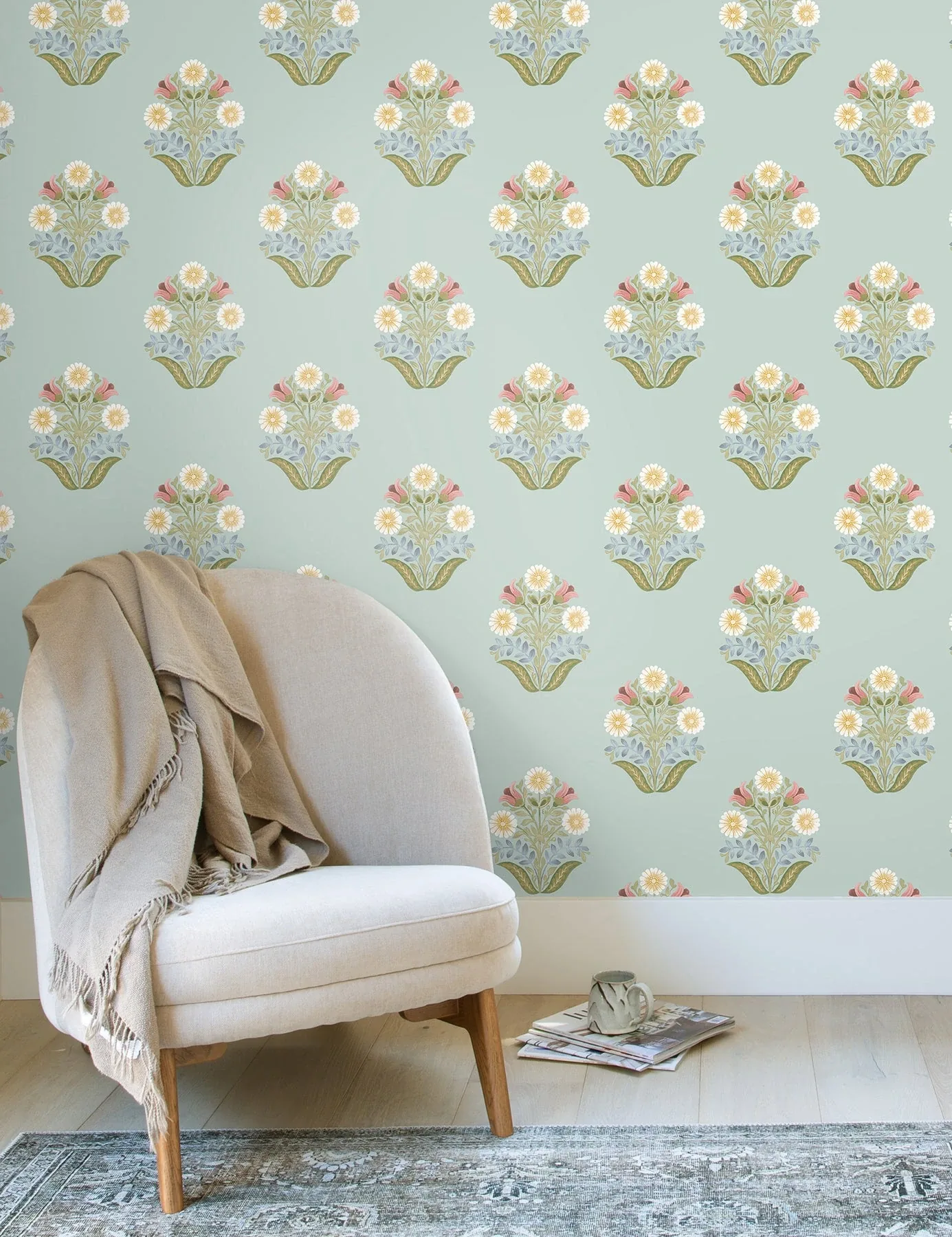York Wallcoverings Sophie Aqua Floral Medallion Peel & Stick Wallpaper - SKU PSW1578RL