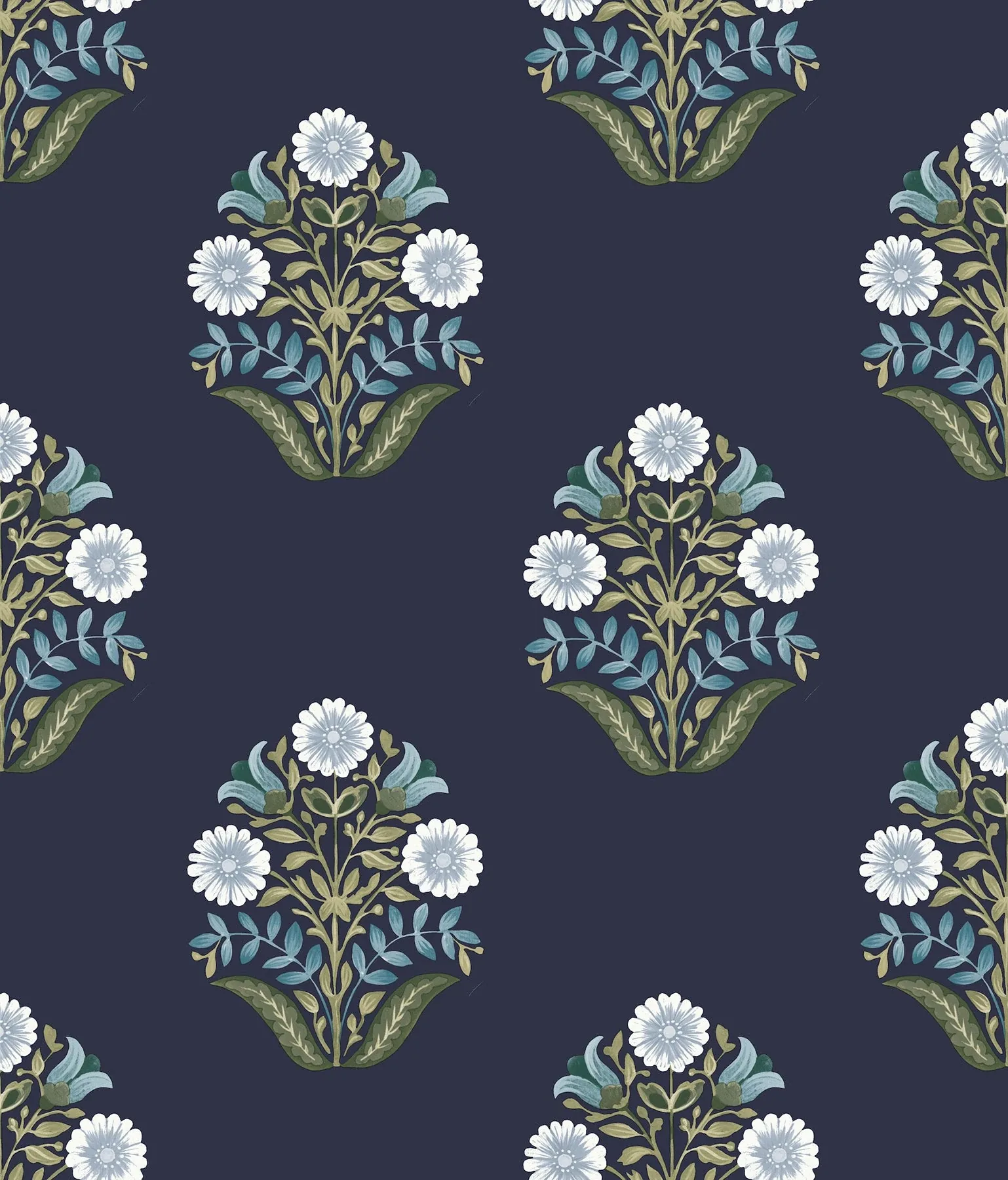 PSW1576RL | Sophie Navy Floral Medallion Peel & Stick Wallpaper