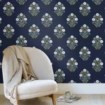York Wallcoverings Sophie Navy Floral Medallion Peel & Stick Wallpaper - SKU PSW1576RL