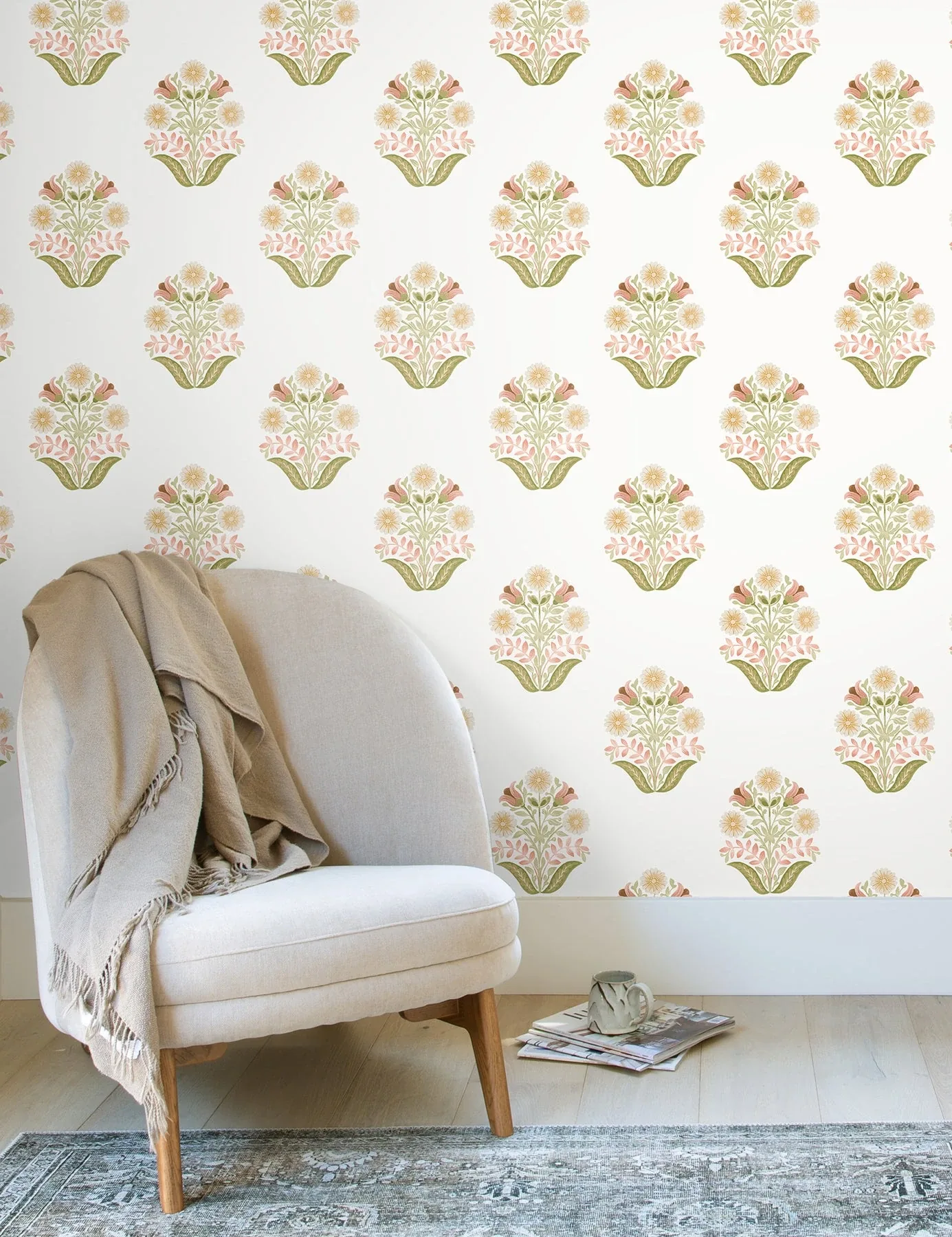 York Wallcoverings Sophie Pink Floral Medallion Peel & Stick Wallpaper - SKU PSW1577RL