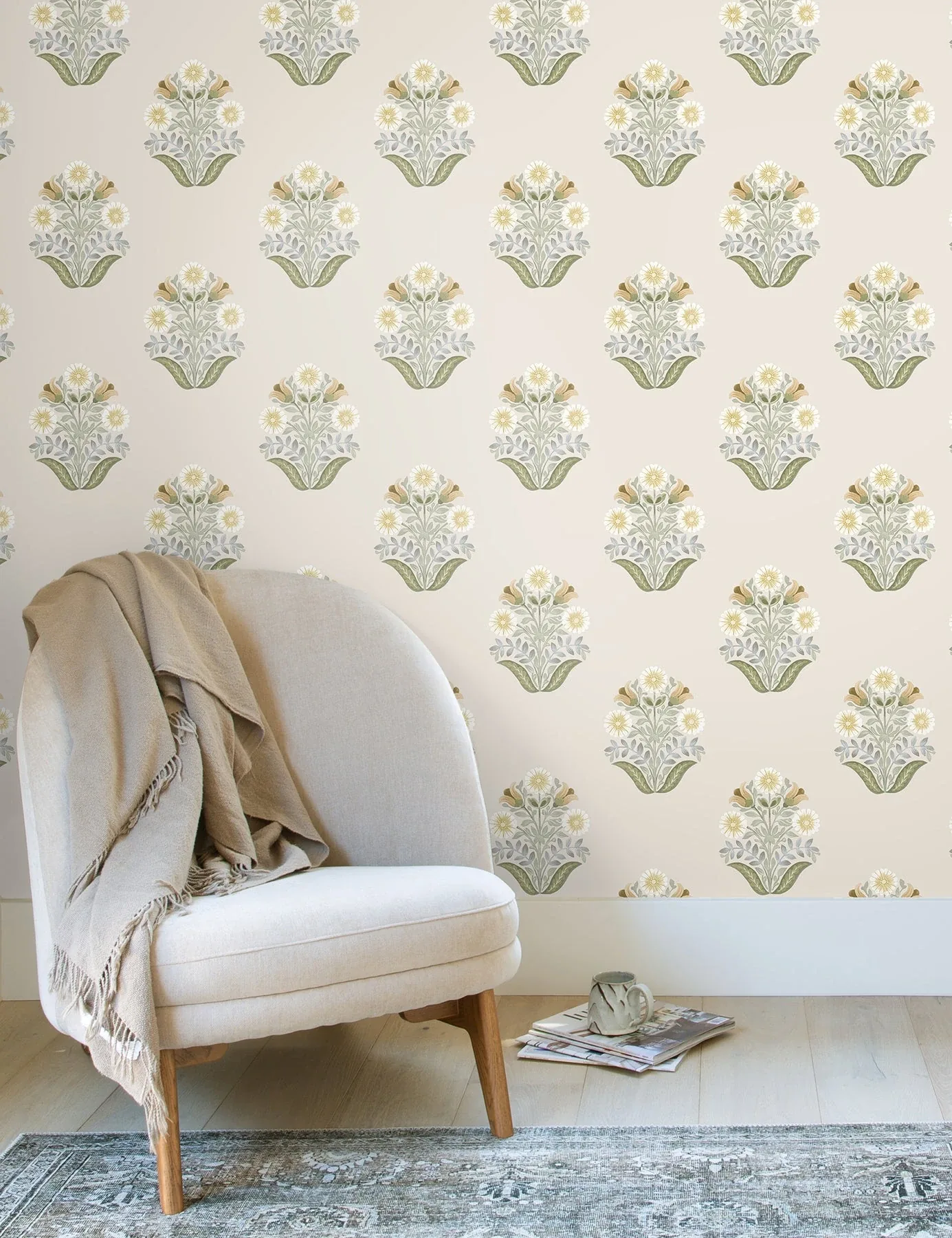 York Wallcoverings Sophie Sage Floral Medallion Peel & Stick Wallpaper | Wallpaper Twins York Wallcoverings Sophie Sage Floral Medallion Peel & Stick Wallpaper - SKU PSW1575RL
