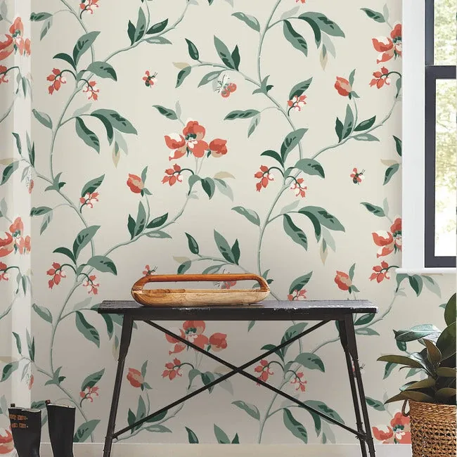 York Wallcoverings Springtime Beige & Orange Wallpaper - SKU GO8284