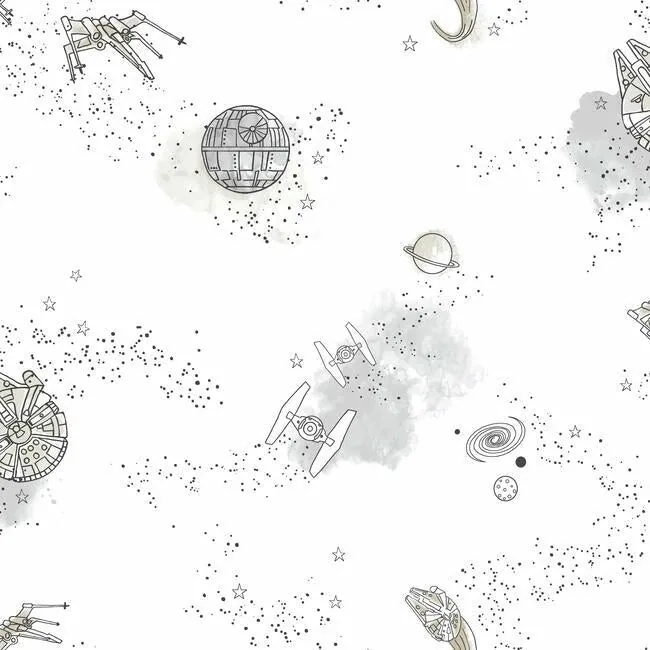 York Wallcoverings Star Wars: Good Night Galaxy Black & White Wallpaper - SKU DI0997