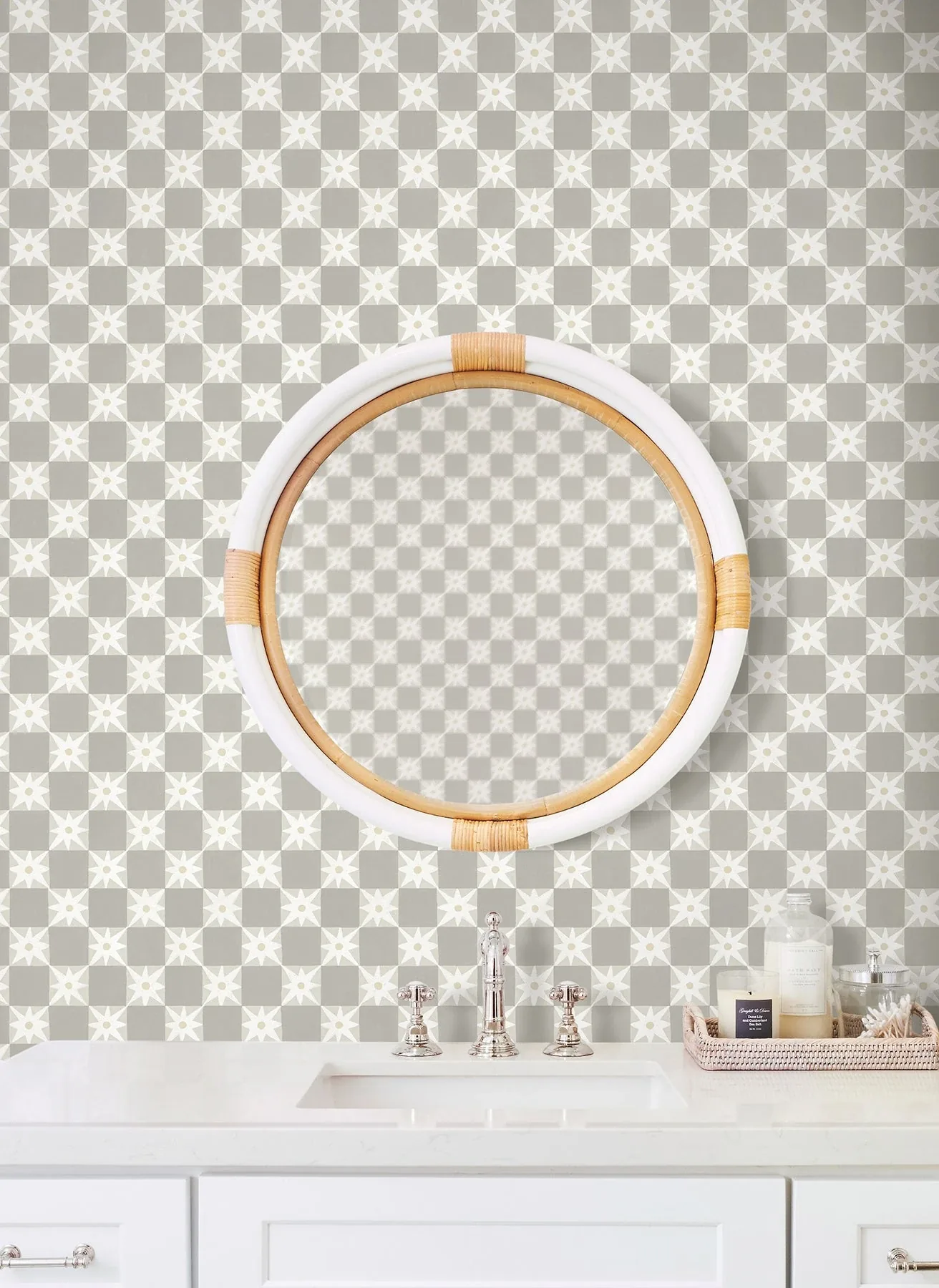 York Wallcoverings Stardust Warm Grey Checkerboard Peel & Stick Wallpaper - SKU PSW1589RL