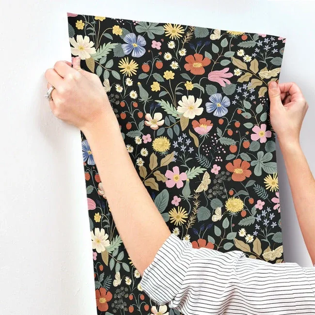 York Wallcoverings Strawberry Fields Black & Green Wallpaper - SKU RP7355