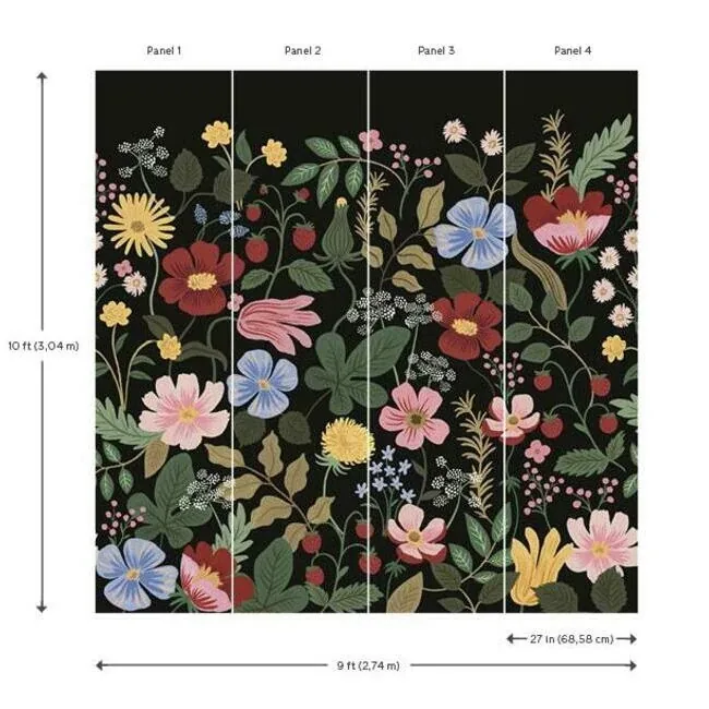 York Wallcoverings Strawberry Fields Black Peel & Stick Wall Mural - SKU PSW1333M