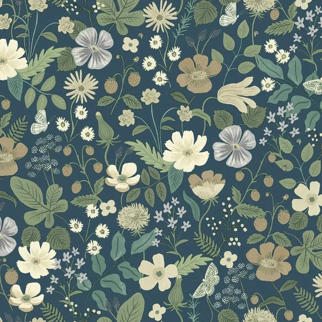 RP7359 | Strawberry Fields Blue & Green Wallpaper