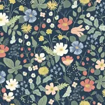 York Wallcoverings Strawberry Fields Blue & Pink Wallpaper - SKU RP7358