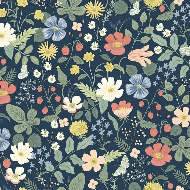 RP7358 | Strawberry Fields Blue & Pink Wallpaper