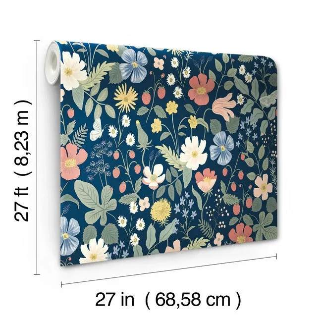 York Wallcoverings Strawberry Fields Blue & Pink Wallpaper - SKU RP7358