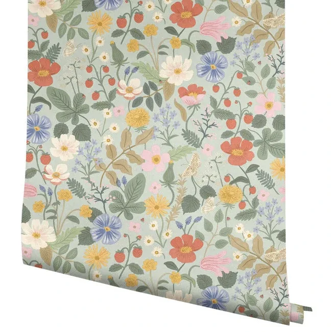York Wallcoverings Strawberry Fields Green & Pink Wallpaper - SKU RP7356