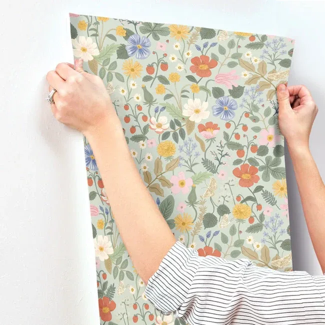 York Wallcoverings Strawberry Fields Green & Pink Wallpaper - SKU RP7356