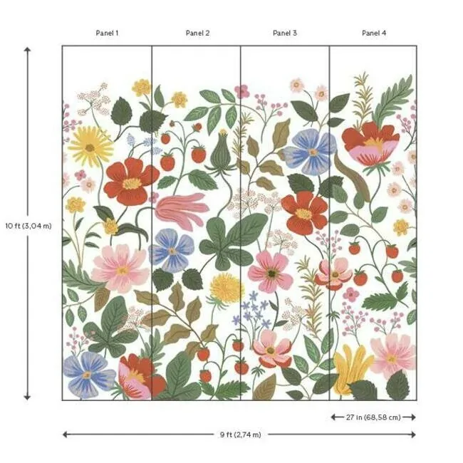 York Wallcoverings Strawberry Fields White Peel & Stick Wall Mural - SKU PSW1334M
