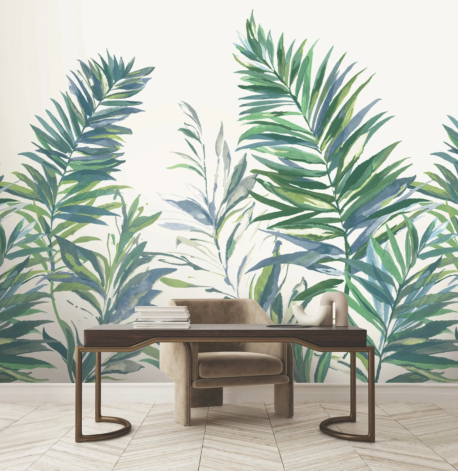 York Wallcoverings Swaying Palms Green & Blue Mural | Wallpaper Twins York Wallcoverings Swaying Palms Green & Blue Mural - SKU GN2546M