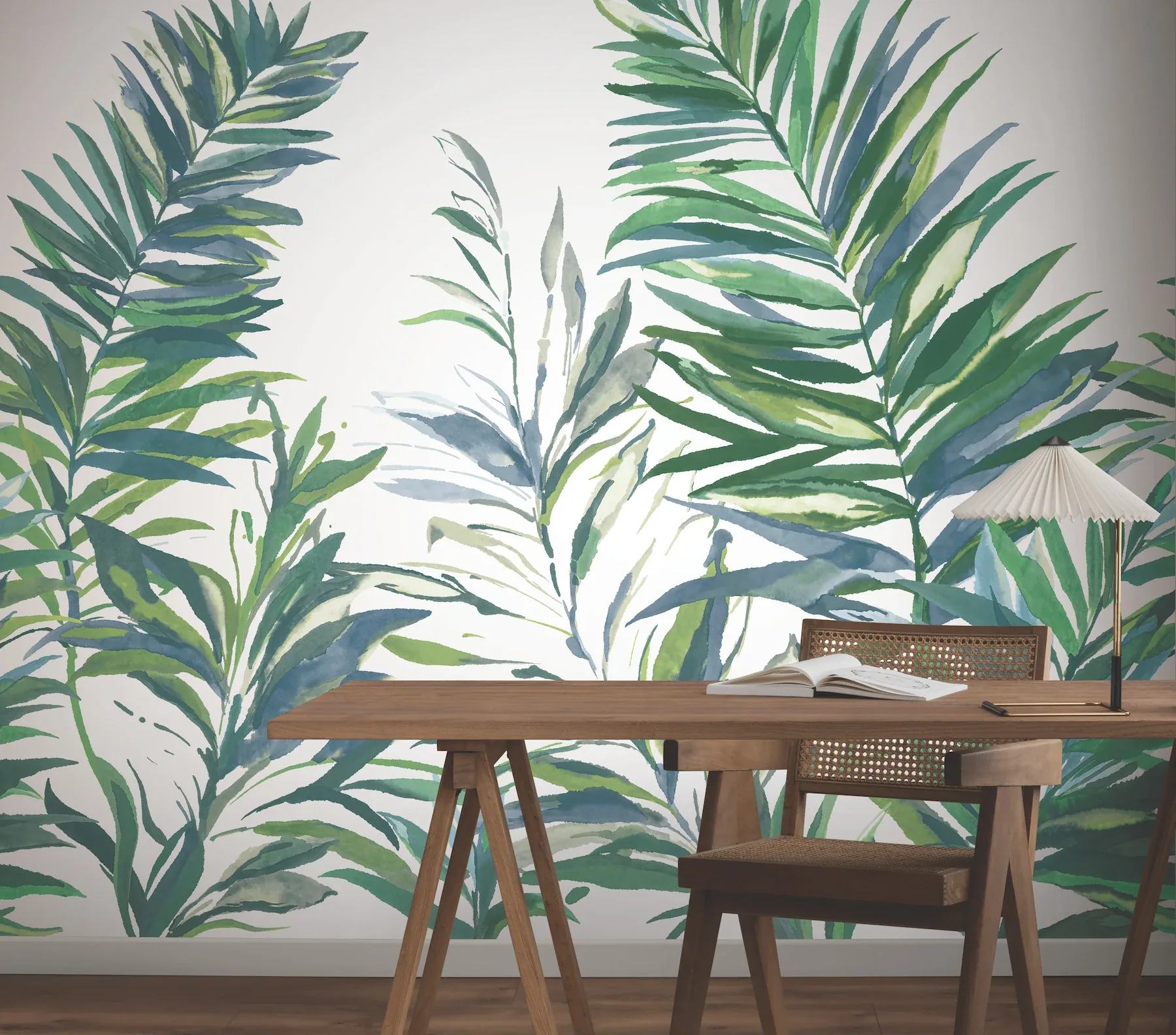 York Wallcoverings Swaying Palms Green & Blue Mural | Wallpaper Twins York Wallcoverings Swaying Palms Green & Blue Mural - SKU GN2546M