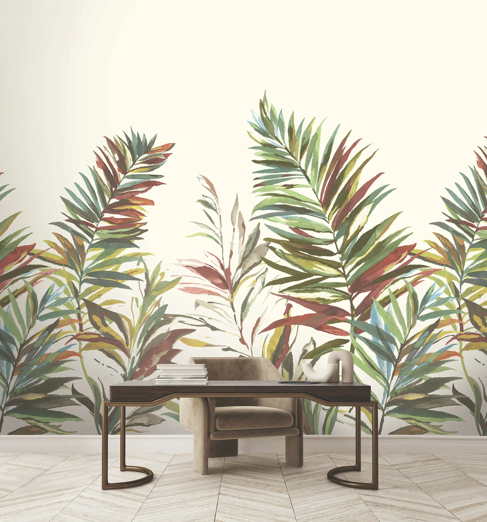 York Wallcoverings Swaying Palms Rouge & Mink Mural - SKU GN2545M